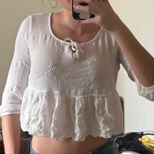 Hollister White Embroidered Peplum Blouse